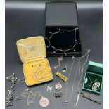 A Collection of silver jewellery to include Sheffield silver pick axe pendant and chain, Charles