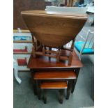 Mahogany nest of table s together with small drop leaf table