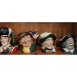 Collection of 4 Royal Doulton Large Toby jugs to include The piper , Punch and Judy man , Aramis and