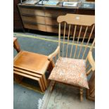 Light wood rocking chair together with mid century nest of tables