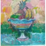 Oil on board titled 'Summer Fruit Bowl' by artist Donald Manson [Signed] Appeared at The Open Eye