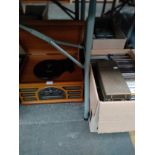 Electric turntable / cd player together with box of CDs and box of dvds etc