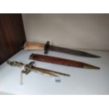 Early dagger with scabbard together with 2 Brass letter openers