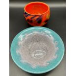 Vasart art glass Scottish bowl together with an Art Glass orange ground bowl. [Vasart- 22cm in