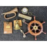 A Selection of military and naval collectables to include a bronze/ brass wall lamp fitting