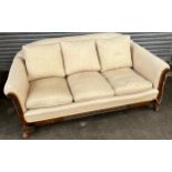 19th century low two seat parlor sofa, cream material upholstery, horsehair filled, Feather