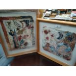 2 Framed Hippy stitch style tapestry's framed and signed