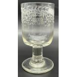 Georgian rummer glass, etched/ engraved at a later date with 'Auld Lancsyne' [14cm high]