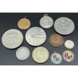 A Selection of mixed coins to include two silver and enamel 1887 coins. 1816 Silver Geroge III