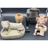 A Lot of old collectables to include hand carved stone worked dog laying down, Egyptian terracotta