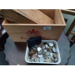 Box of mixed various coins & advertising box etc