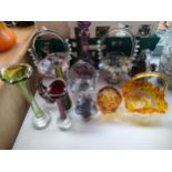 Collection of art glass baskets and vases in Romanian style