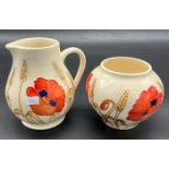 Moorcroft 'Harvest Poppy' sugar bowl and cream jug. [Jug 14.5cm high]