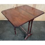 Antique Mahogany Sutherland drop end table. Turned leg supports. [One leg damaged- see images] [