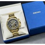Seiko Chronograph 100M Gold plated wristwatch. Comes with booklet and box.