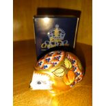 Roya crown Derby orchard hedgehog paperweight with stopper and box