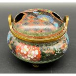 A Japanese Meiji Period [1868-1912] Closionne enamel censor lidded pot. [7x8.5x8.5cm]