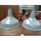 Pair of large metal retro industrial ceiling shades