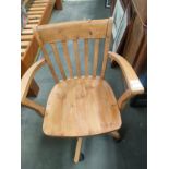 Pine captain style desk arm chair