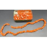 Vintage red/ pink coral necklace together with a quantity of loose coral.