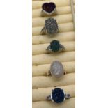 A Lot of 5 various 925 silver and gem stone rings.