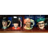 Shelf of Royal Doulton character Toby jugs to include The guardsman, The elephant trainer, Charlie