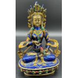 20th century Chinese brass worked and cloisonne enamel buddha deity sculpture. [20.5cm high]