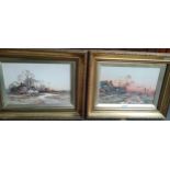 Pair of 19th century countryside pictures set in gilt framing signed by EW Kaslehust