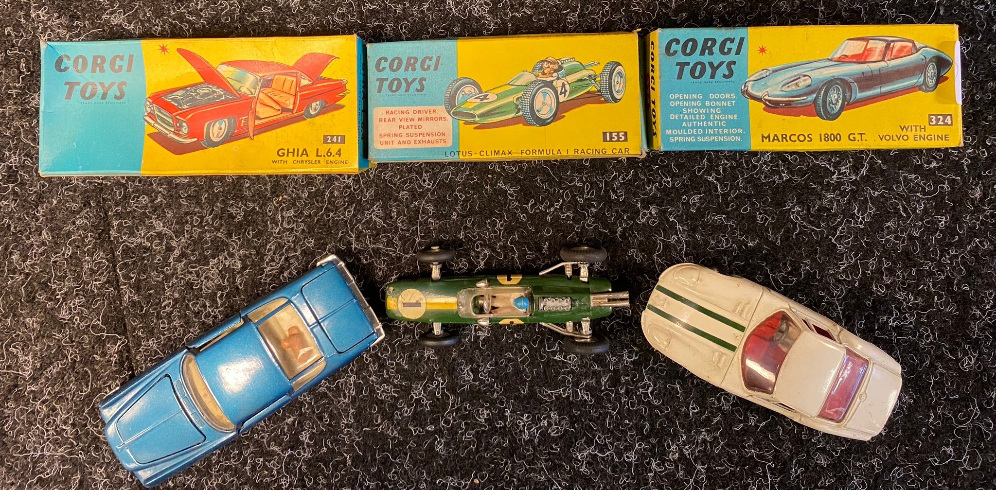 3 Original boxed corgi models to includes Marcos Volvo, lotus climax F1 and Ghia L 6.4 model cars - Image 4 of 4