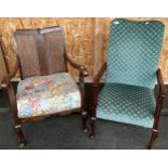 Antique rattan back arm chair together with vintage arm chair