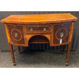 Georgian Style Mahogany, satinwood and kingswood bowfront sideboard- 19th century- crossbanded