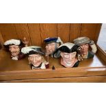 Five Royal Doulton character toby jugs to include The Busker, Night watchmen, Capt Ahab, Porthos and