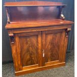 Victorian Mahogany Chiffonier- mid 19th century- with a shelf back raised on foliate carved C-