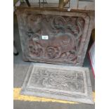 Old wooden Hand carved horse plaque and one other carved wooden pannel