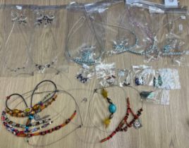 A Selection of Silver 925 jewellery necklaces and earrings. Includes various costume bead necklace