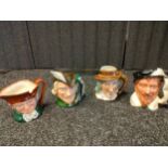 A Collection of 4 Royal doulton Toby character jugs includes old Charley , robin hood , Izaak Walton