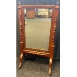 Late Victorian Mahogany Cheval Mirror- Late 19th century- the rectangular mirror plate in a step