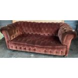 19th century antique Chesterfield material sofa. [77x195x83cm]