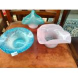 Three pieces of art glass Vasart Scottish glass basket