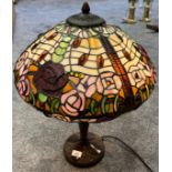 Tiffany inspired table lamp, shade details raised flower design. [In a working condition] [56cm