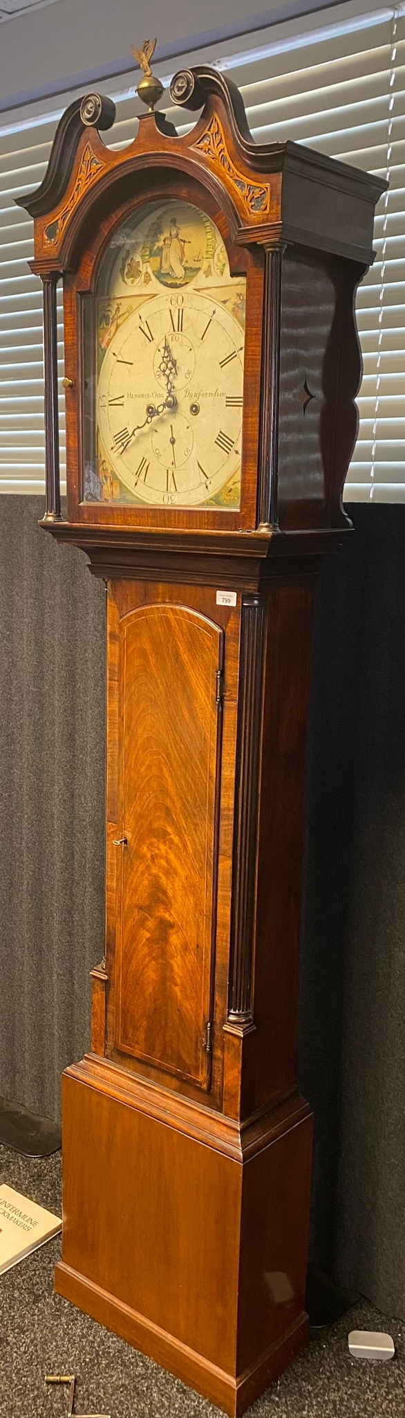 18th/ 19th century Dunfermline Grandfather clock with hand painted face depicting round cartouche - Image 2 of 12