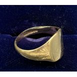 9ct yellow gold signet ring. [Ring size S] [2.77grams]