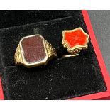 Gent's Antique 9ct yellow gold ring fitted with a red agate stone, Together with Victorian Gold