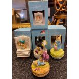 4 Beatrix potter musical box figure s to include Benjamin bunny with Peter rabbit , duchess , Mrs