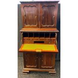 19th century secretaire unit. Top section consists of two doors with fitted interior pigeon holes,