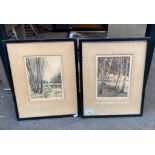 Two antique etchings depicting woodland area, signed in pencil by the artist.