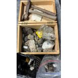 Box containing old Fossils, Geode rocks and shells etc