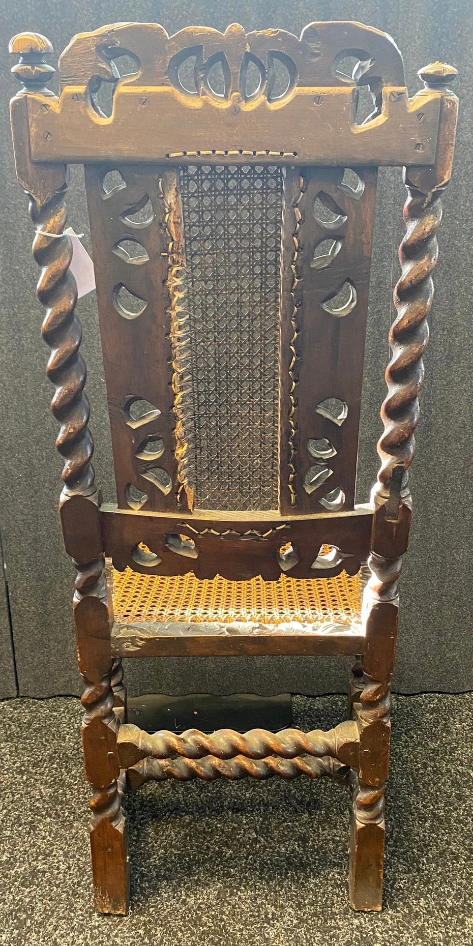 Charles II Walnut side chair- 17th century- the toprail pierced and carved with a crown flanked by - Image 2 of 10