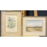 Henry Bailey (1919) Two framed watercolours depicting farmer with his flock and country cottage
