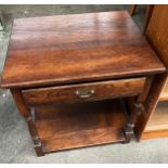 Dark wood two tier side table with single under drawer